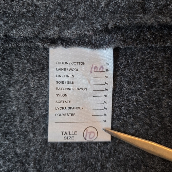 Muriel Dombret 100% Wool Wrap Cardigan Sweater – Size 10 – Charcoal Grey - Picture 7 of 7